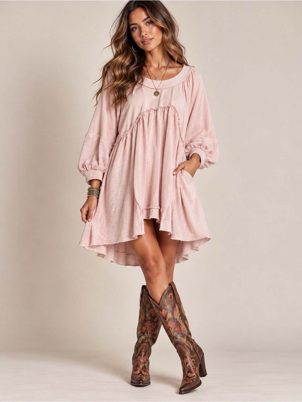 Chelsea & Violet | Dusty Blush High-Low Babydoll Dress